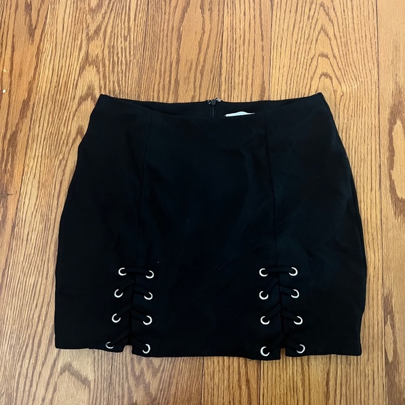 By the Way Black Mini Skirt with Slits - Picture 2 of 3